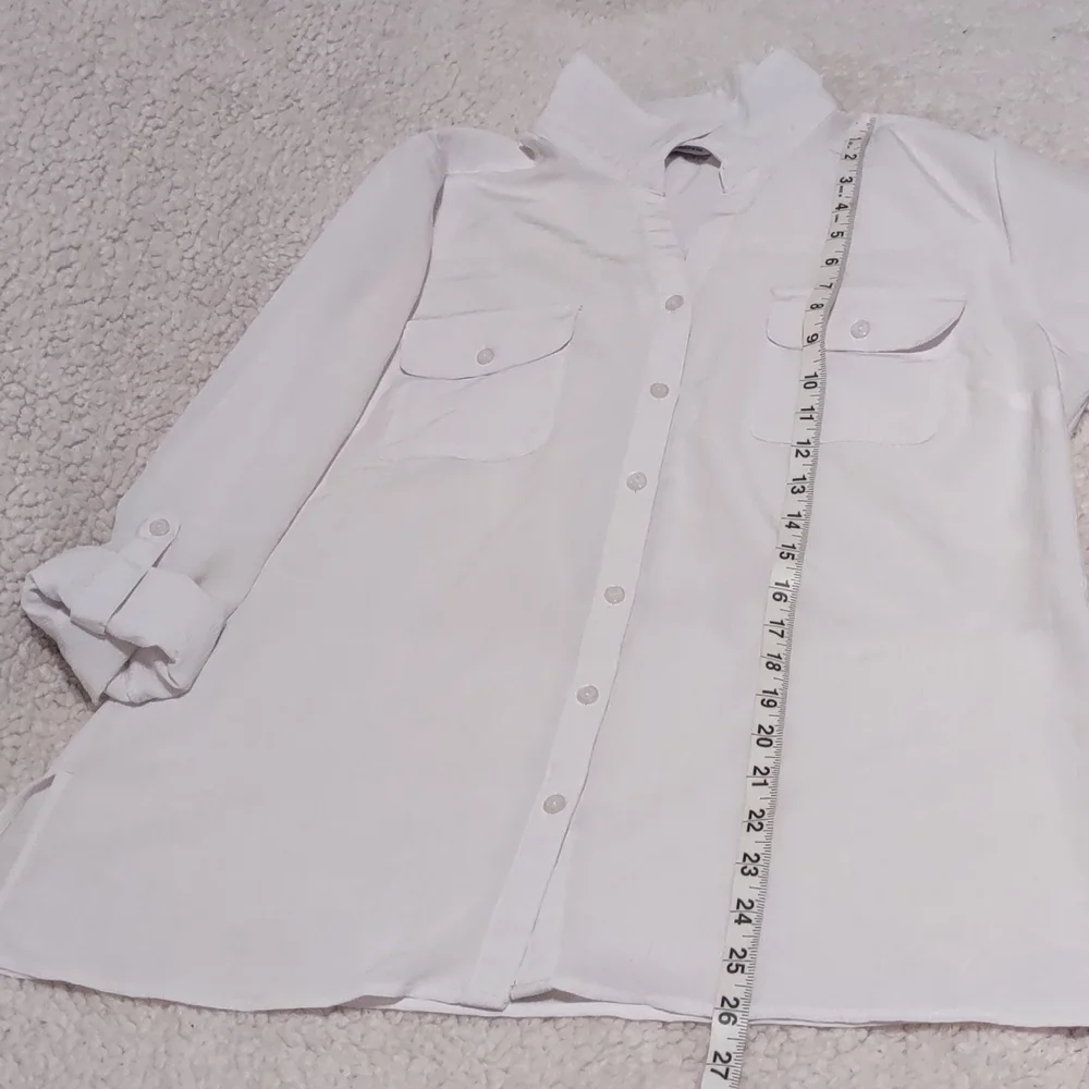 Notations White Collared Long Sleeve Tops Size L Roll Tab 100% Polyester - Picture 8 of 15